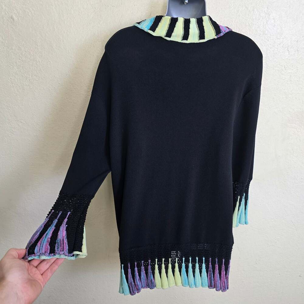 The Pyramid Collection Black Multi-Color Ruffle Open Front Cardigan XL - Picture 5 of 8
